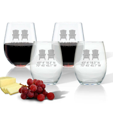 Latitude/Longitude Stemless Wine Glasses, Nautical Design + Coordinates, Set of 4 Drinkware Sets New England Trading Co
